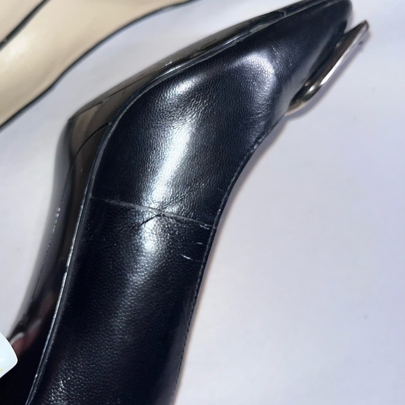 Vintage Nine West black fur silver buckle block Whimsigoth slip on heels Sz 8 - Picture 8 of 15